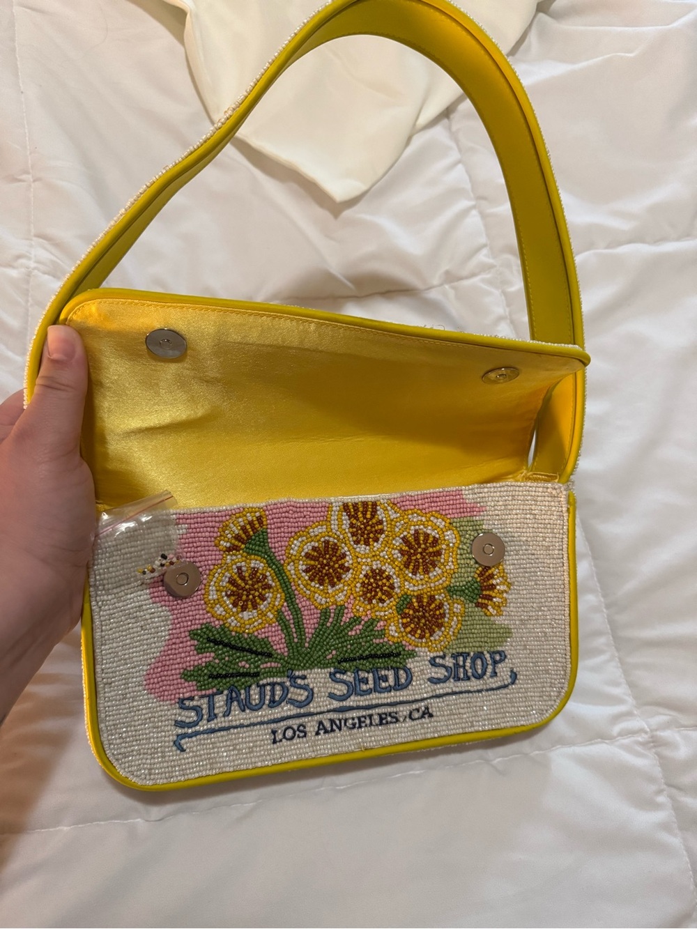 STAUD Yellow Floral Beaded Shoulder Bag - Picture 5 of 7